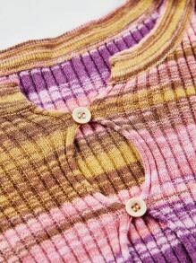 SHEIN Unity Áo len chui đầu dệt kim cài nút phía trước nhuộm màu loang, thích hợp cho mùa thu đông. - Nhiều màu - Xem 7