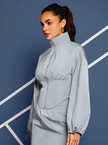 VARSITIE 帶夾克的網球基本戶外運動服 - 灰色 - 查看 4