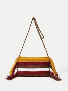 SHEIN VCAY Bolso bandolera para mujeres de moda de color combinado tejido - Multicolor - Ver 2