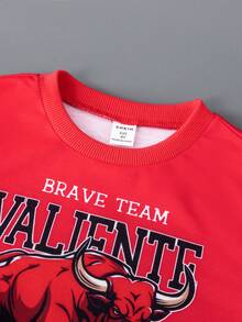 Young Boy Letter Graphic Sweatshirt & Sweatpants - Red - View 7