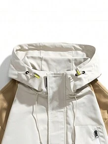 Chaqueta de hombres Cordón Bolsillo Cremallera Parches Color combinado Letras Casual