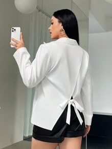 SHEIN Privé Hơn Cổ áo Chi tiết về Flap Áo vest - trắng - Xem 1