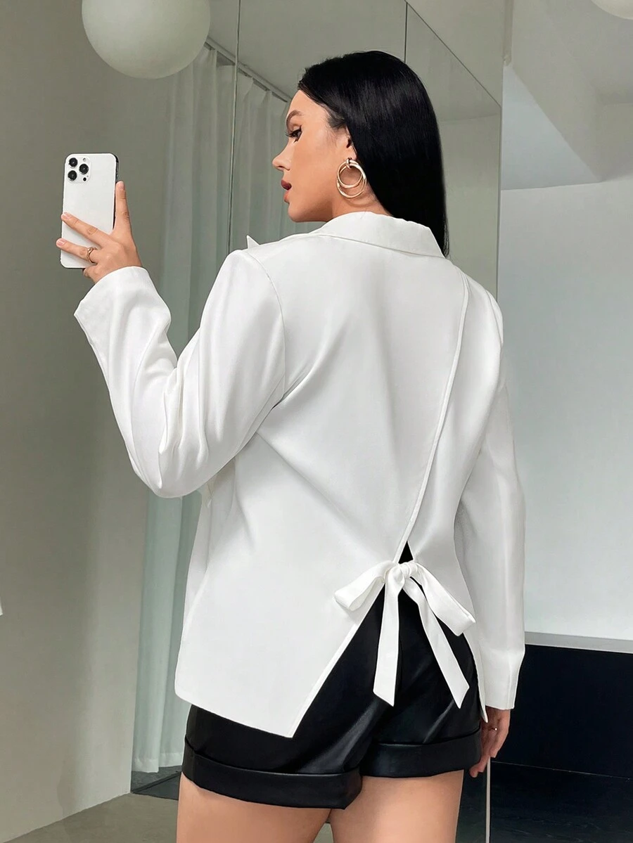 SHEIN Privé Hơn Cổ áo Chi tiết về Flap Áo vest - trắng - Xem 1