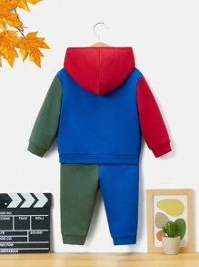 SHEIN 男嬰撞色袋鼠口袋連帽衫和運動褲 - 彩色 - 查看 2