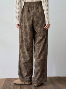 FRIFUL 花卉提花斜袋闊腿褲 - 卡其色 - 查看 2