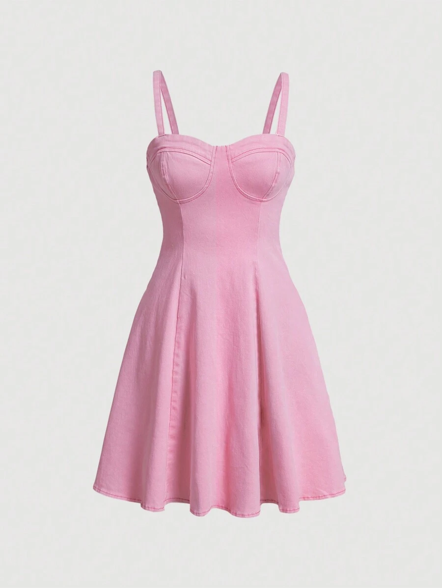 SHEIN MOD 素色緊身上衣牛仔吊帶洋裝