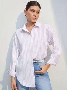 BizChic Striped Print Drop Shoulder Shirt - Pink - View 1