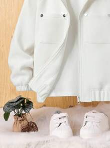 SHEIN 男大童1入組雙口袋拉鍊花呢外套 - 米色 - 查看 4