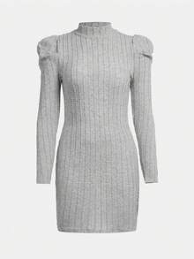 青少年女孩小高領羊腿袖洋裝不附腰帶