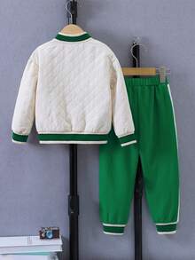 男小童刺繡字母圖案條紋飾邊飛行員夾克和拼接側邊接縫衛褲 - 彩色 - 查看 2