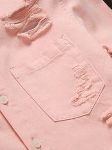 Manfinity Homme Men Ripped Frayed Denim Shirt Without Tee - Pink - View 6