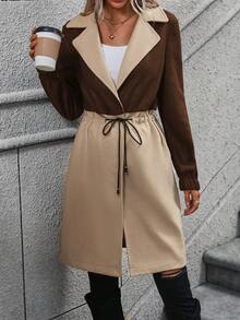 SHEIN Clasi 雙色西裝領翻蓋細節粗花呢花呢外套 - 咖啡棕 - 查看 5