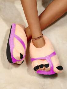 女士秋冬卡通图案幽默家居拖鞋，保暖防滑趣味拖鞋