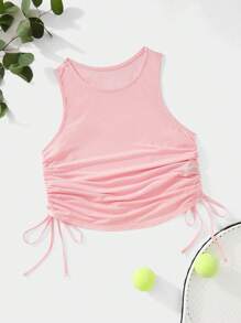 Drawstring Side Solid Sports Tank Top - Pink - View 8