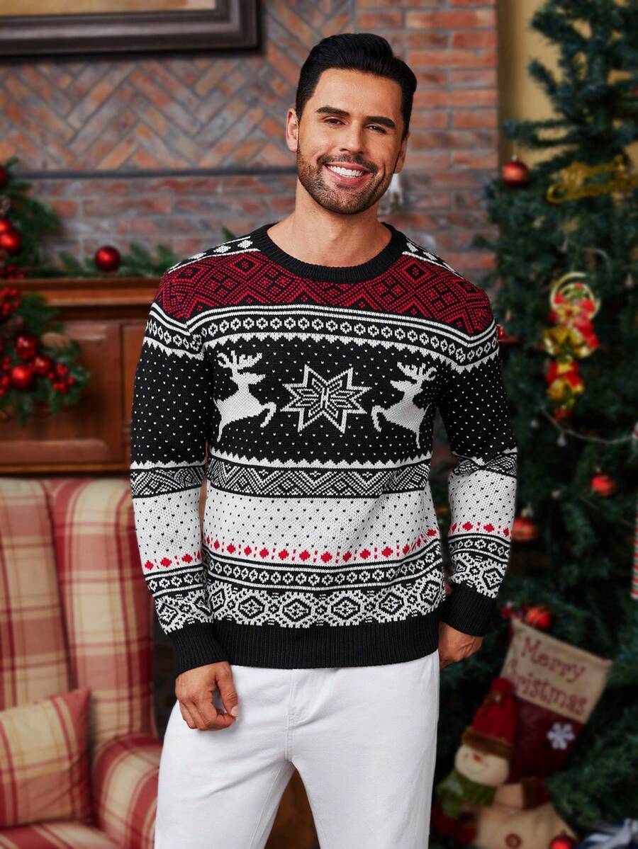 Manfinity Homme Hombres Jersey con patrón de Navidad - Multicolor - Ver 1