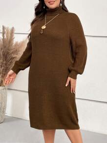 EMERY ROSE Plus Turtleneck Raglan Sleeve Sweater Dress In Fall/Winter - Brown - View 5