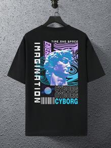 Manfinity RebelGame Áo thun họa tiết & điêu khắc chữ cho nam - màu đen - Xem 2