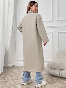 Flirla Lapel Neck Drop Shoulder Double Breasted Overcoat Fall Winter Cloth For Women - Grey - View 2