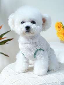 1 件适用于狗和猫的宠物外套，温暖柔软背心绿色饰边宠物夹克，适合秋冬季 - 彩色 - 查看 4