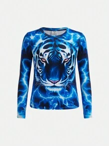 SHEIN Tween Boy Tiger Print Tee & Pants Snug Fit PJ Set - Multicolor - View 6