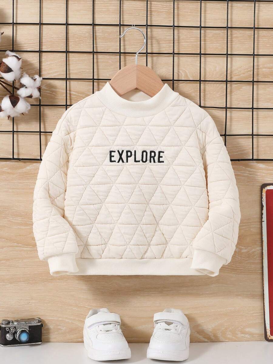 SHEIN 寶貝男孩字母刺繡拼接夾棉衛衣 - 彩色 - 查看 1