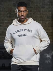 Manfinity Sport Corelite Sudadera con capucha deportiva de gráfico con lema de hombro caído para hombre