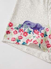 男士3入組花卉圖案豹紋印花織帶拼接腰男式泳褲 - 彩色 - 查看 6