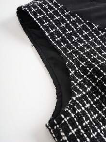 SHEIN Unity Button Front Tweed Vest Overcoat - Black and White - View 3