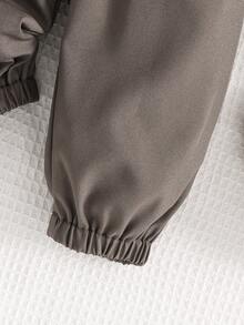 Baby Girl Button Front Belted Shirt Jumpsuit - Rust Brown - View 5