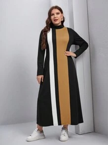 Mulvari Plus Colorblock High Neck Dress - Khaki - View 5