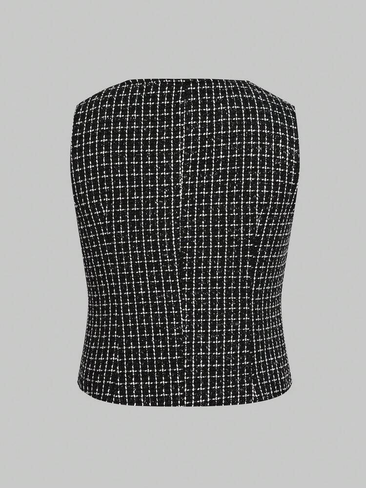 Button Front Tweed Vest Overcoat