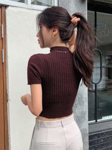 DAZY Top Corto De Punto Con Cuello Simulado - Burdeos - Ver 2