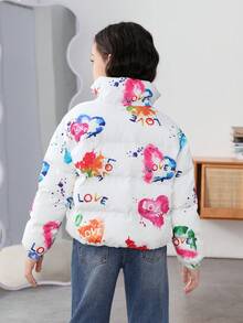 SHEIN Tween Girl Tie Dye Drop Shoulder Zipper Padded Coat - Multicolor - View 2