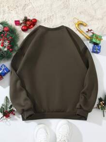 SHEIN Qutie 1pc Christmas Tree Print Thermal Lined Sweatshirt Pullover Fall Outfit - Army Green - View 2