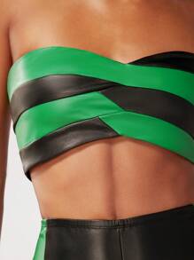 Hauture 拼色 PU 皮革上衣和裤子两件套 - 彩色 - 查看 4