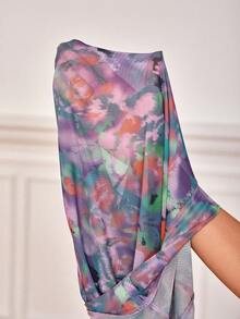 SHEIN Clasi 大碼小高領紮染網紗上衣不附胸罩 - 彩色 - 查看 6