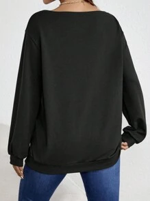 SHEIN Maternity Letter Graphic Kangaroo Pocket Drop Shoulder Sweatshirt, For Winter - Black - View 2