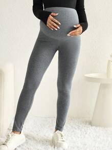 SHEIN Maternity Adjustable Waistband Leggings - Grey - View 5