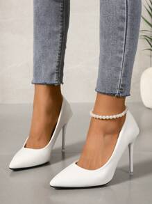 Jesień/zima 2025 10 cm szpiczasty nosek, wąski obcas, damskie, klasyczne, minimalistyczne, na wesele, imprezę, klub, eleganckie, lustrzane, formalne, wysokie obcasy, eleganckie, damskie czółenka, eleganckie - Biały - Zobacz 3