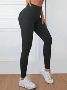 SHEIN EZwear Solid Wideband Waist Leggings - Grey - View 1