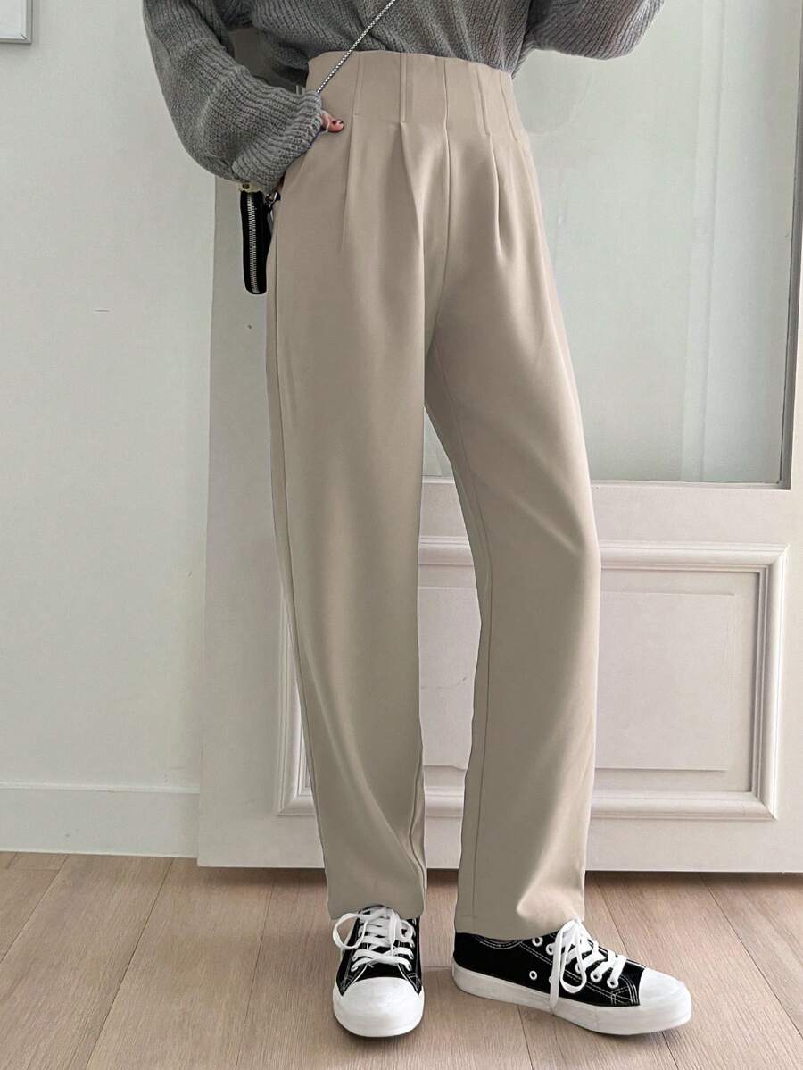 DAZY Quần ống côn màu trơn công sở thường ngày mùa thu - Màu be - Xem 1