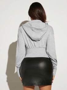 SHEIN SXY Zip Up Crop Hoodie - Grey - View 2