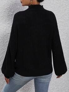 SHEIN Essnce Contrast Fishnet Mock Neck Drop Shoulder Sweater - Black - View 2