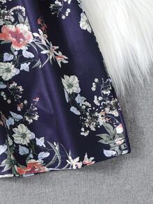 SHEIN Young Girl Allover Floral Print Flare Sleeve Dress - Blue - View 4
