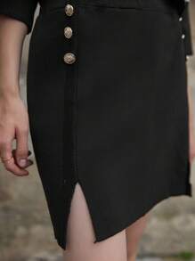 RueChic Button Detail Split Hem Skirt