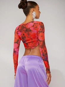 SHEIN BAE Áo crop top in hoa xà lách - Nhiều màu - Xem 2