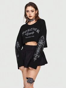Hanes space Đồ họa Chữ cái Thả vai Áo len crop - màu đen - Xem 5
