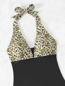 Leopard Halter Tankini With Beach Skirt - Multicolor - View 6