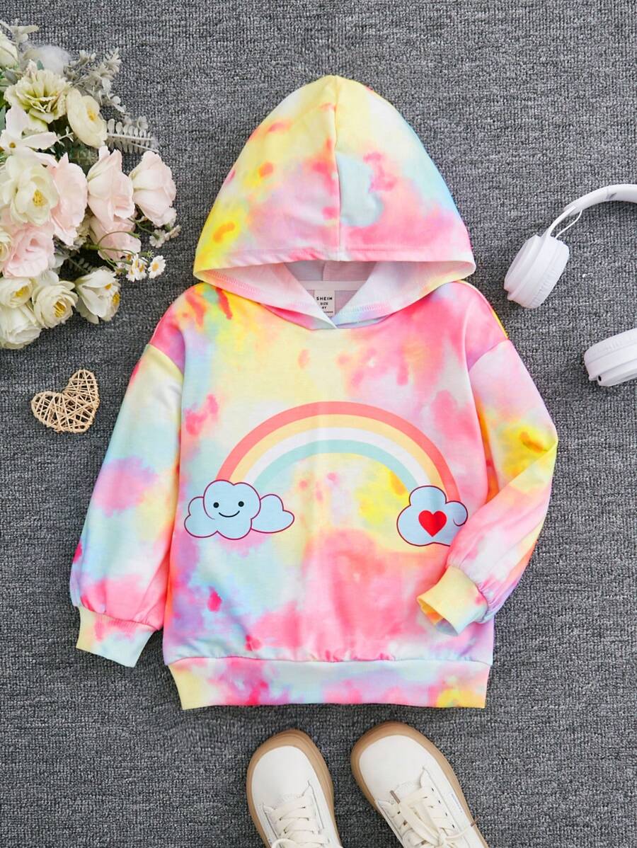 SHEIN 女童扎染彩虹爱心印花卫衣 - 彩色 - 查看 1