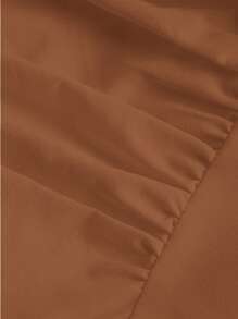 SHEIN MOD 純色褶飾吊帶洋裝 - 棕色 - 查看 5